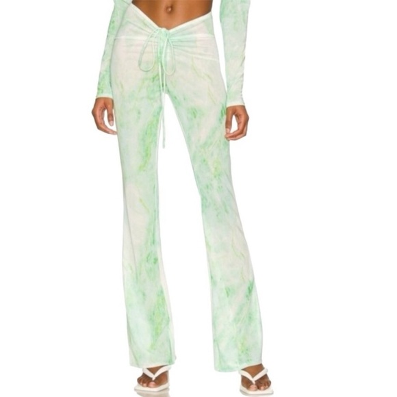 Good American Swim Mesh Green Marble Swim Cover Up Pants- Size 1 (Small) - Picture 1 of 5